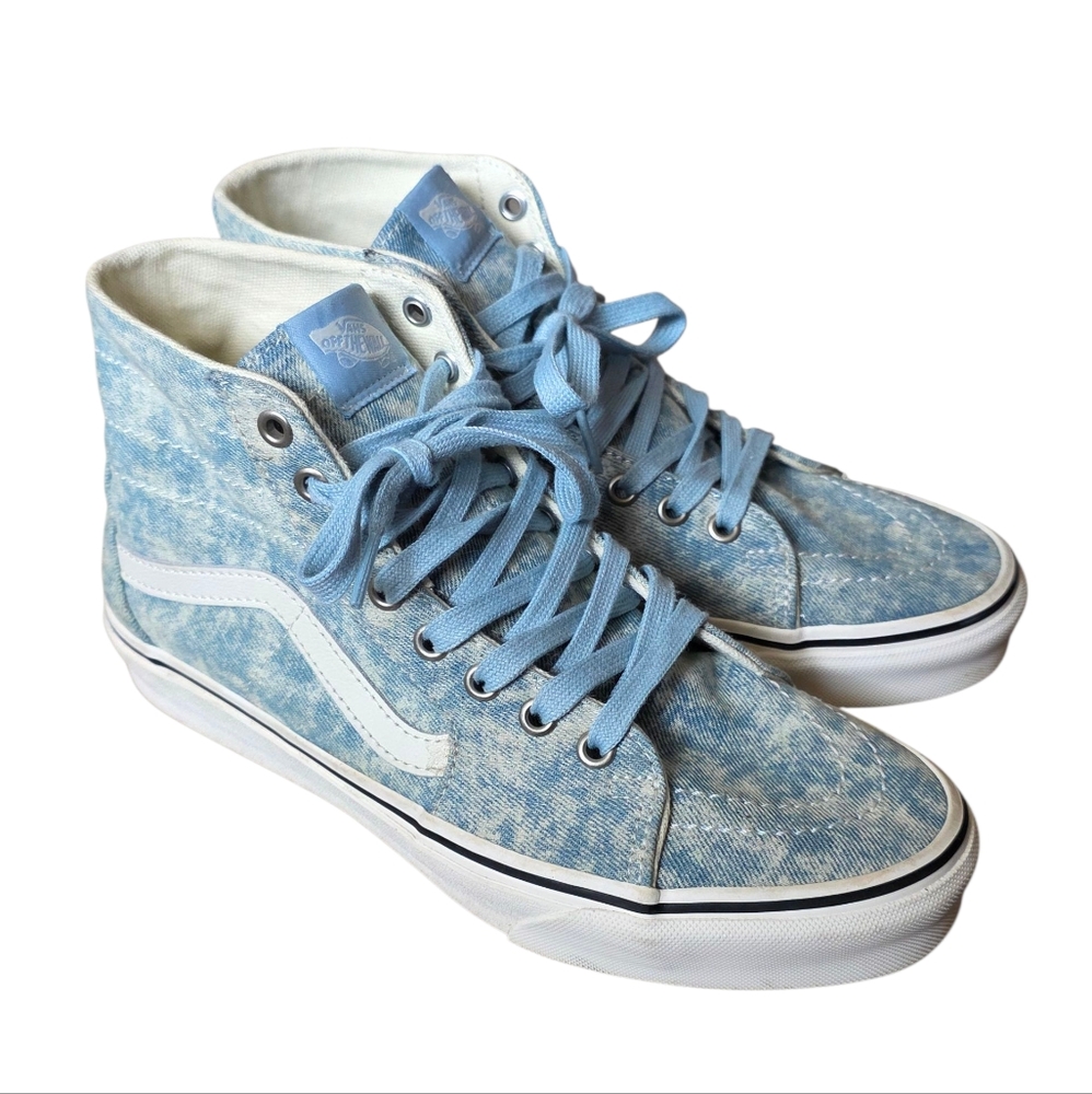 VANS Women's Size 9 SK8-HI TAPERED Blue Denim Destroy Canvas Sneakers